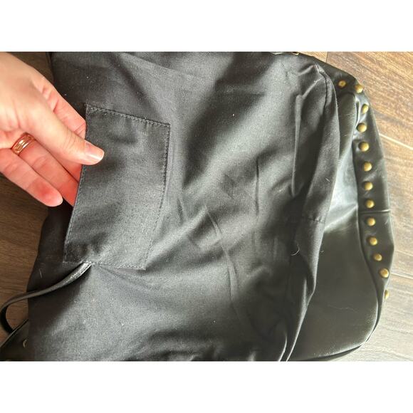 Y2K Nine West Black Leather Iron Cross Stitched Gold Studded Hobo Grunge Bag - Picture 8 of 9